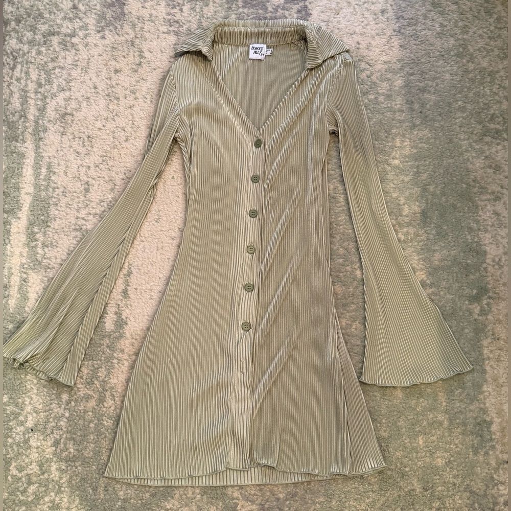 Princess Polly Sage Green Ribbed Long Sleeve Dress